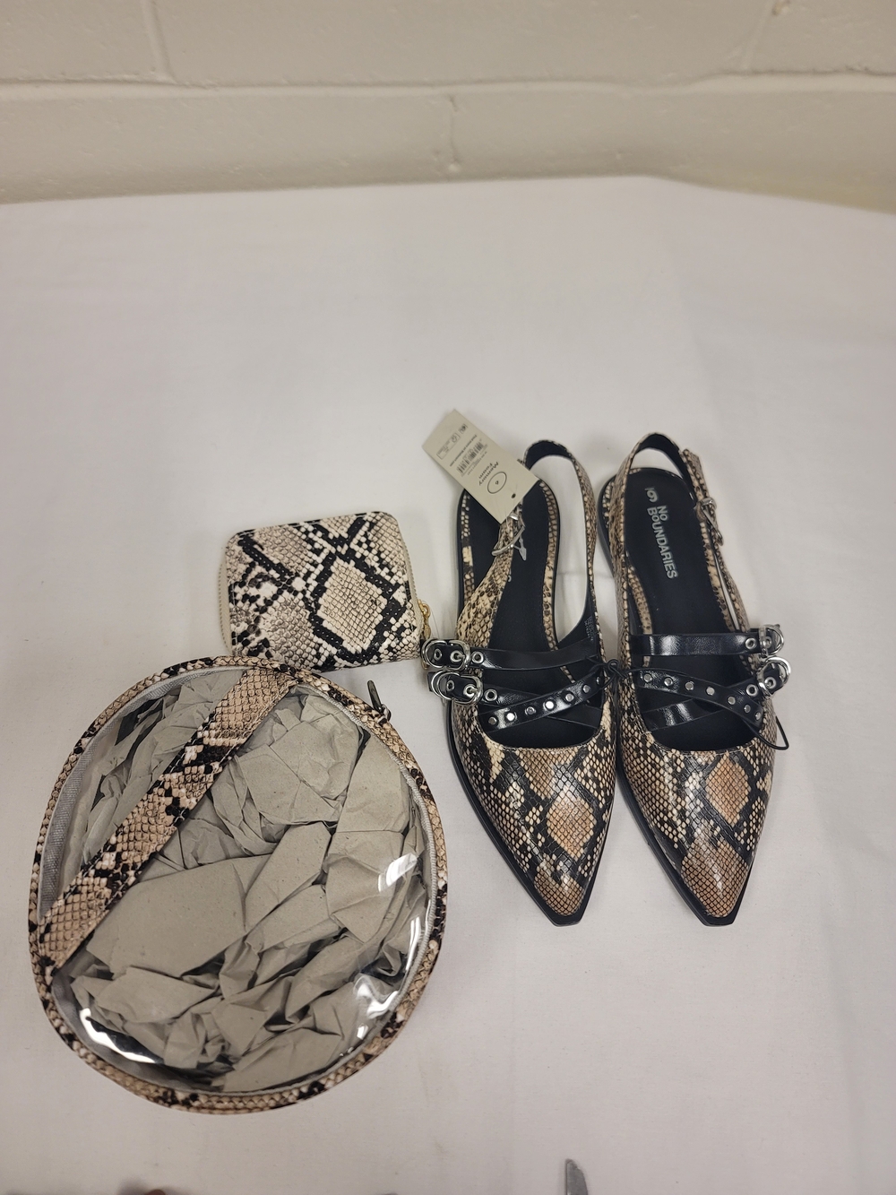 Snake-Print Pointed Slingback Flats - Natural Snake